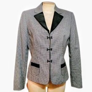 Vintage Isabella DeMarco Houndstooth Blazer Velvet Trim Tailored Jacket Sz 8